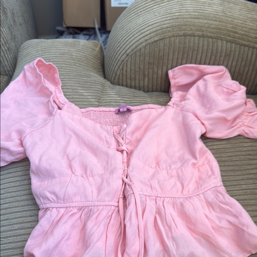 Francesca's Collections Light Pink Lace-Up Top